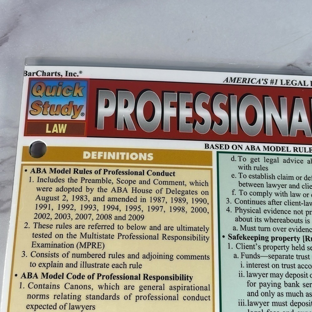 Law Professional Responsibility Quick Study Guide - Book - Picture 2 of 3